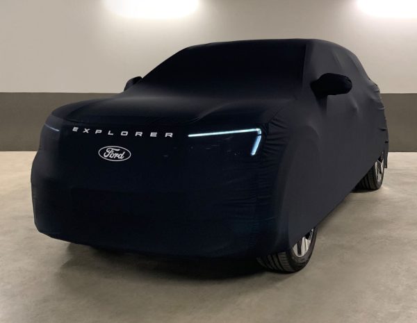 ALL-ELECTRIC EXPLORER PREMIUM PROTECTIVE COVER BLACK WITH WHITE FORD OVAL AND EXPLORER LOGO