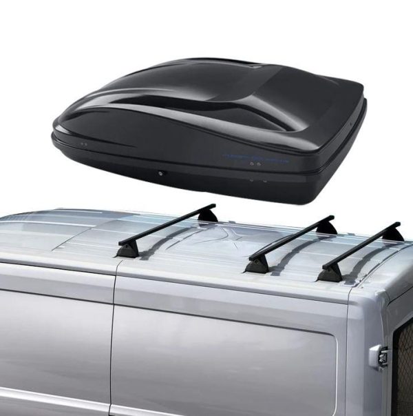 TRANSIT VAN ROOF BASE CARRIER & THULE ROOF BOX FORCE XT SPORT BLACK MATTE