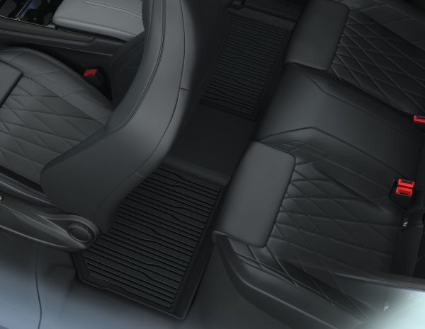 ALL-ELECTRIC EXPLORER & ALL-ELECTRIC FORD CAPRI RUBBER FLOOR MATS REAR, BLACK, TRAY STYLE WITH RAISED EDGES